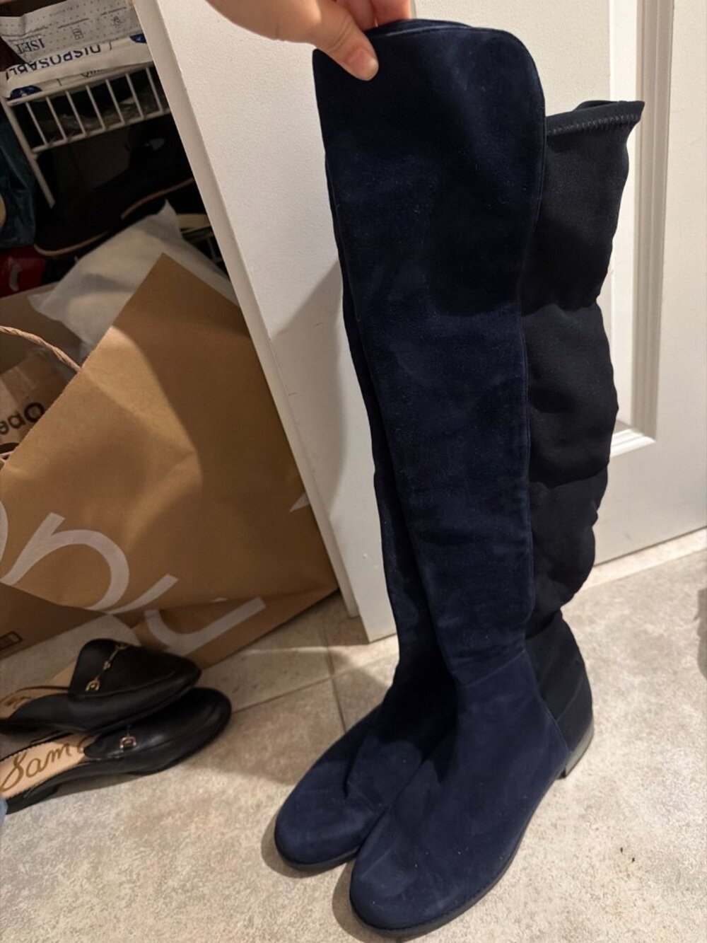 Stuart Weitzman 5050 Navy Suede Over-the-Knee Boots โ US 9